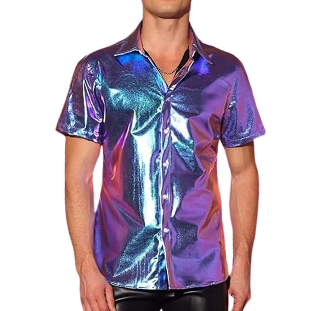 Punk Casual Lapel Shiny Short-Sleeved Shirt