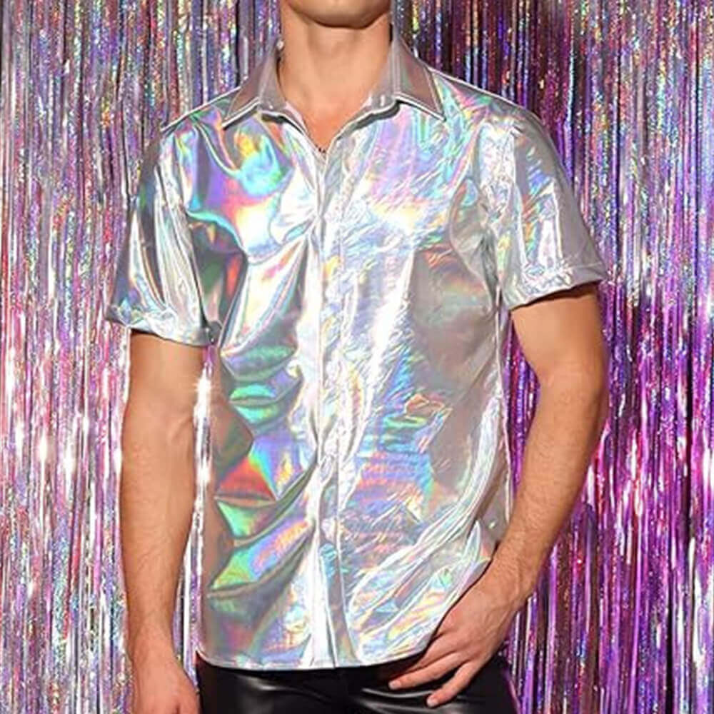 Punk Casual Lapel Shiny Short-Sleeved Shirt| Gthic.com