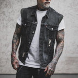 Punk Casual Ripped Lapel Collar Denim Vest | Gthic.com