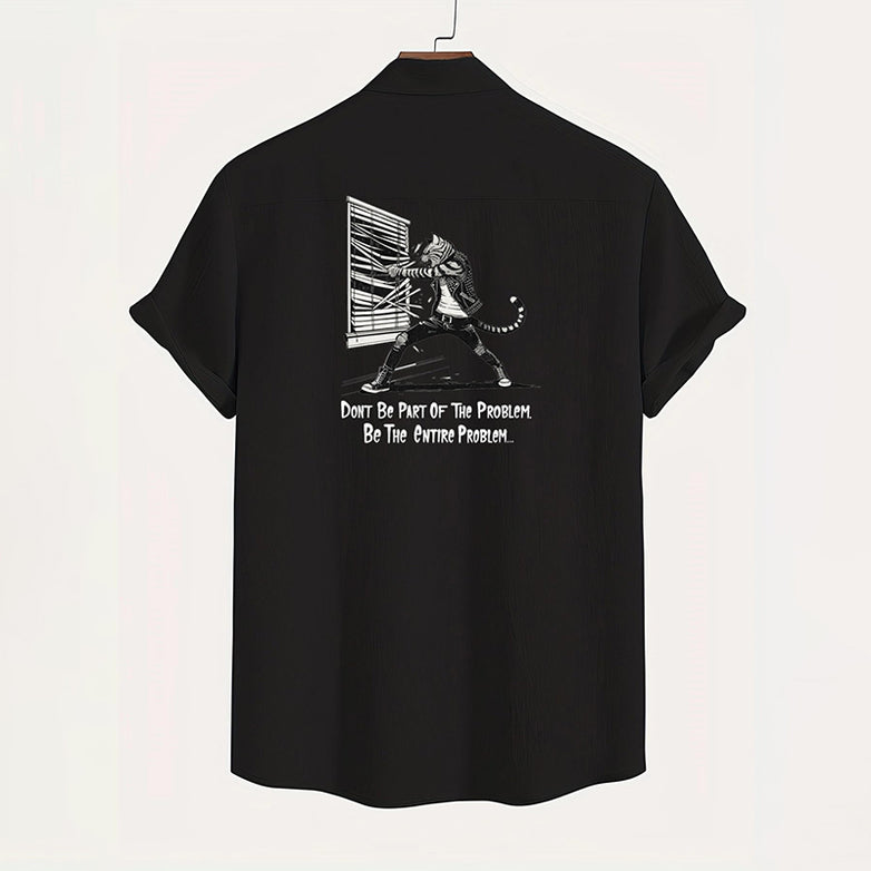 Punk Cat Print Short Sleeve Blouse | Gthic.com