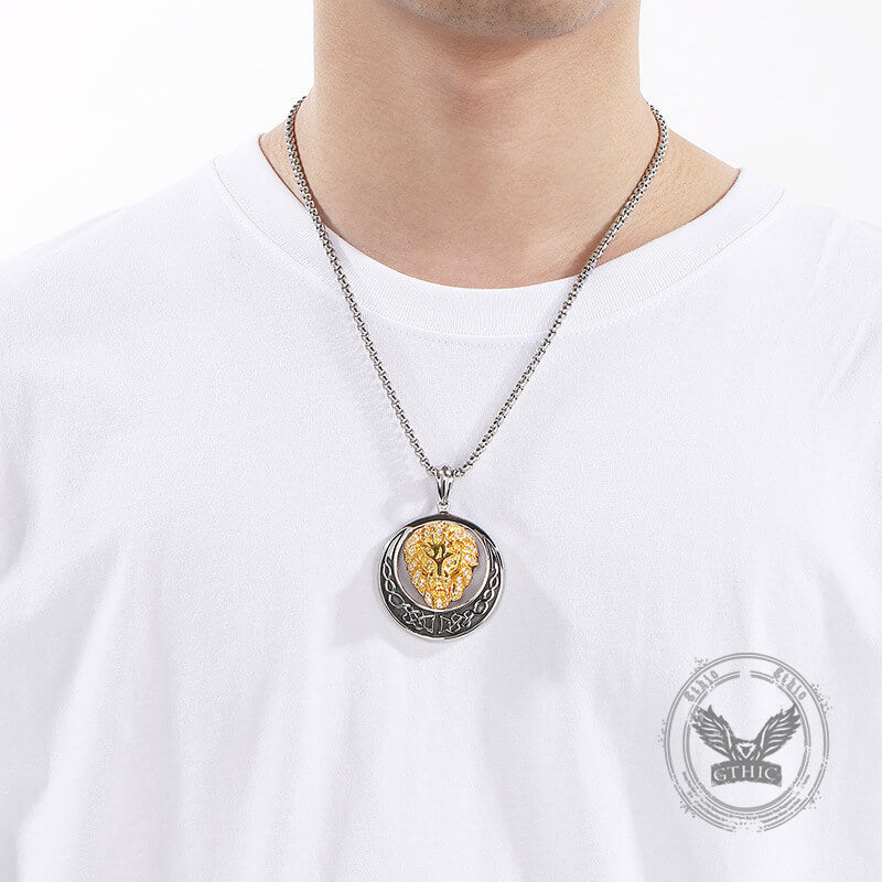 Punk Celtic Gem Hollow Lion Head Stainless Steel Pendant | Gthic.com