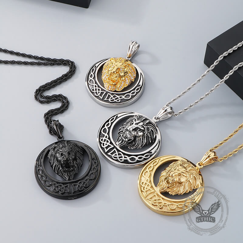 Punk Celtic Gem Hollow Lion Head Stainless Steel Pendant | Gthic.com