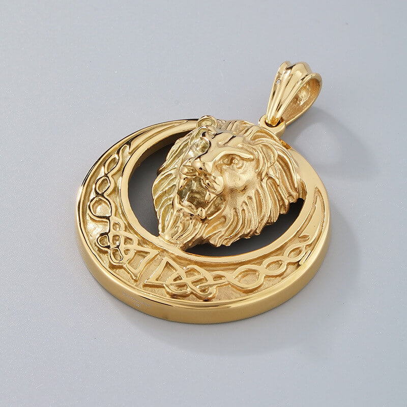 Punk Celtic Gem Hollow Lion Head Stainless Steel Pendant
