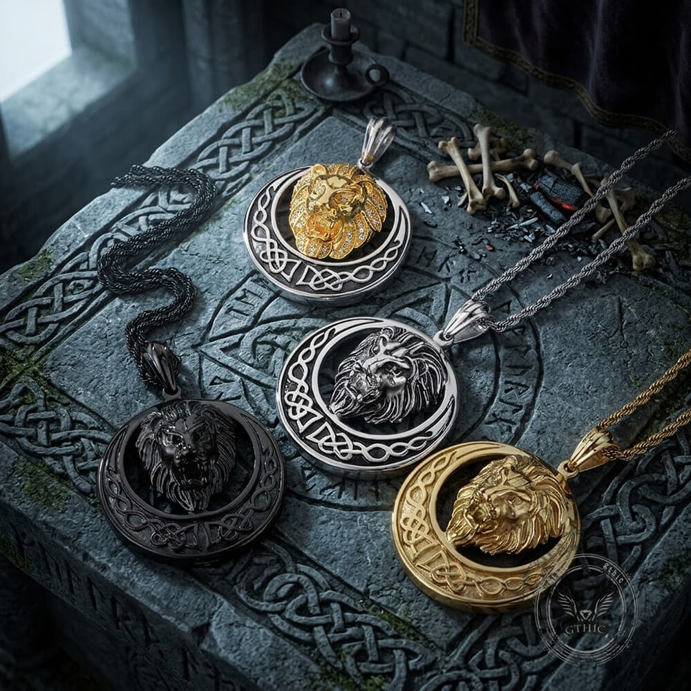 Punk Celtic Gem Hollow Lion Head Stainless Steel Pendant | Gthic.com