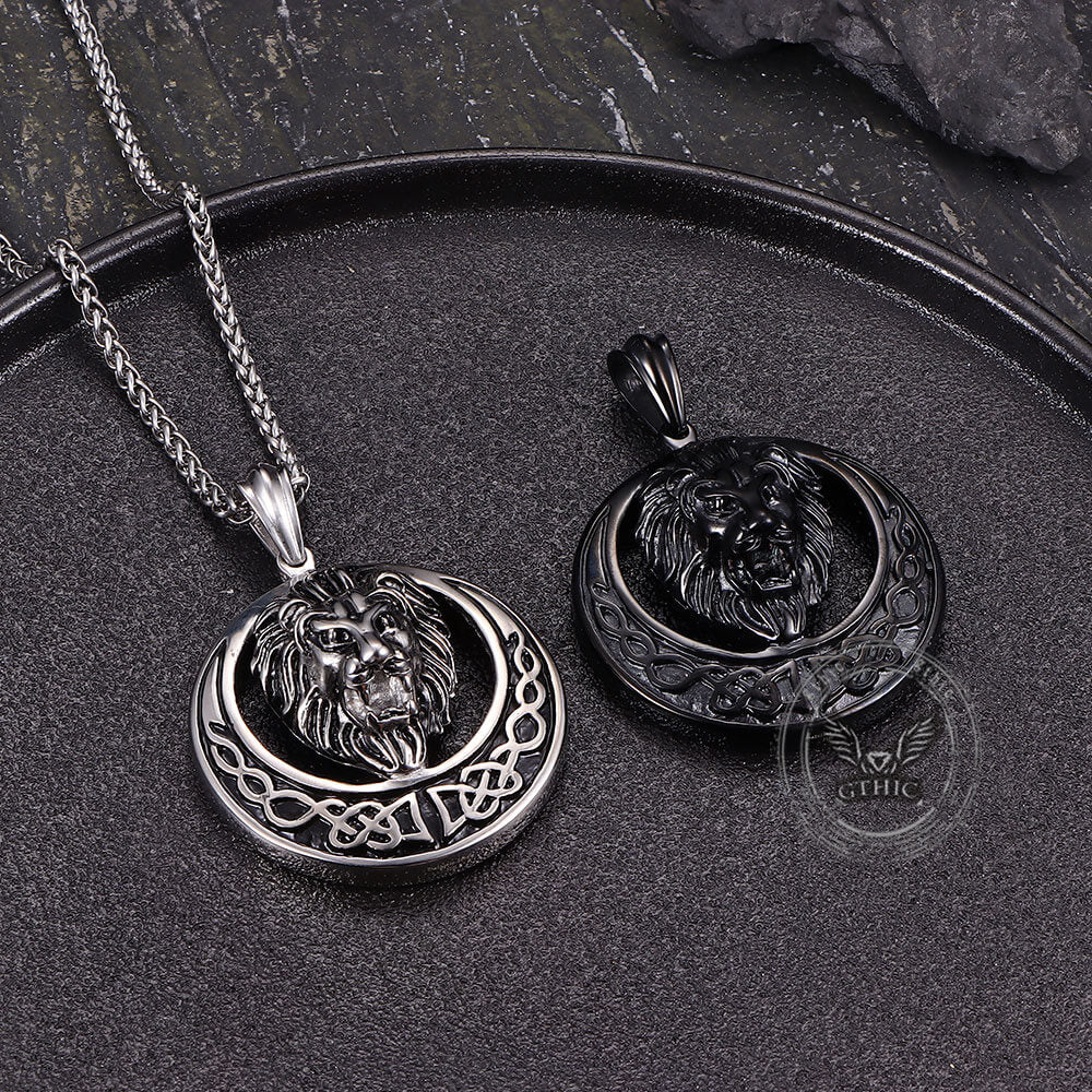 Punk Celtic Gem Hollow Lion Head Stainless Steel Pendant