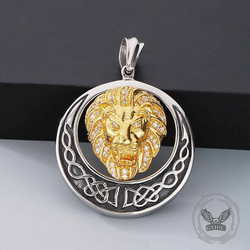 Punk Celtic Gem Hollow Lion Head Stainless Steel Pendant