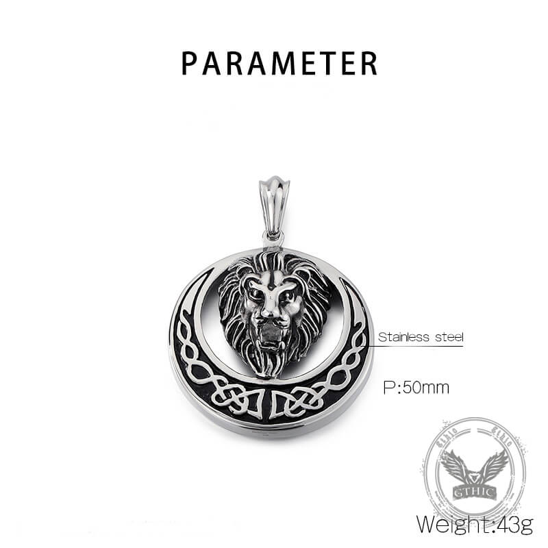 Punk Celtic Gem Hollow Lion Head Stainless Steel Pendant
