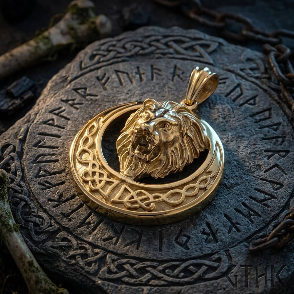 Punk Celtic Gem Hollow Lion Head Stainless Steel Pendant