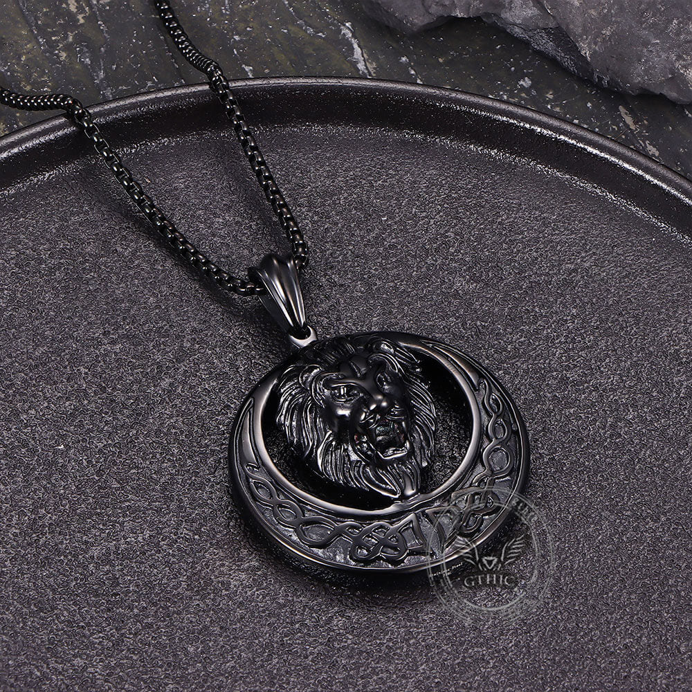 Punk Celtic Gem Hollow Lion Head Stainless Steel Pendant