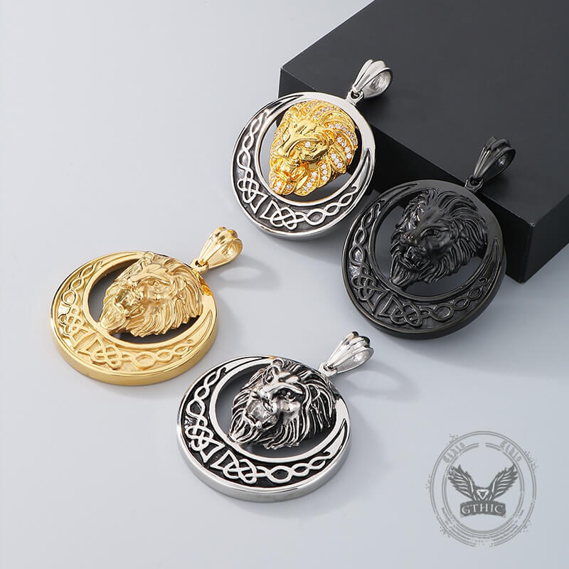 Punk Celtic Gem Hollow Lion Head Stainless Steel Pendant