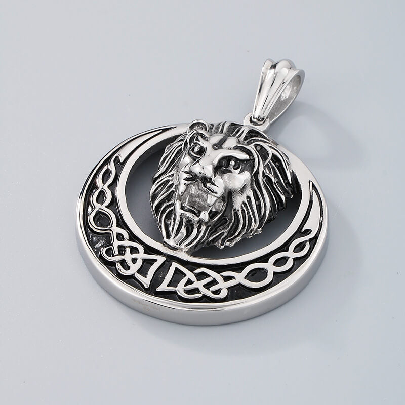 Punk Celtic Gem Hollow Lion Head Stainless Steel Pendant