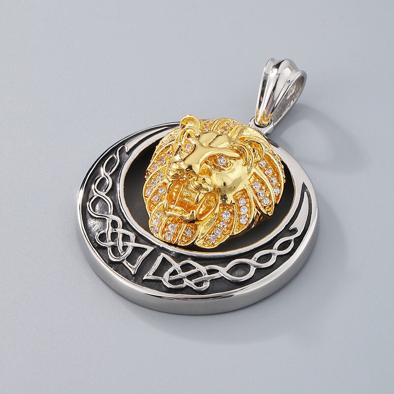 Punk Celtic Gem Hollow Lion Head Stainless Steel Pendant