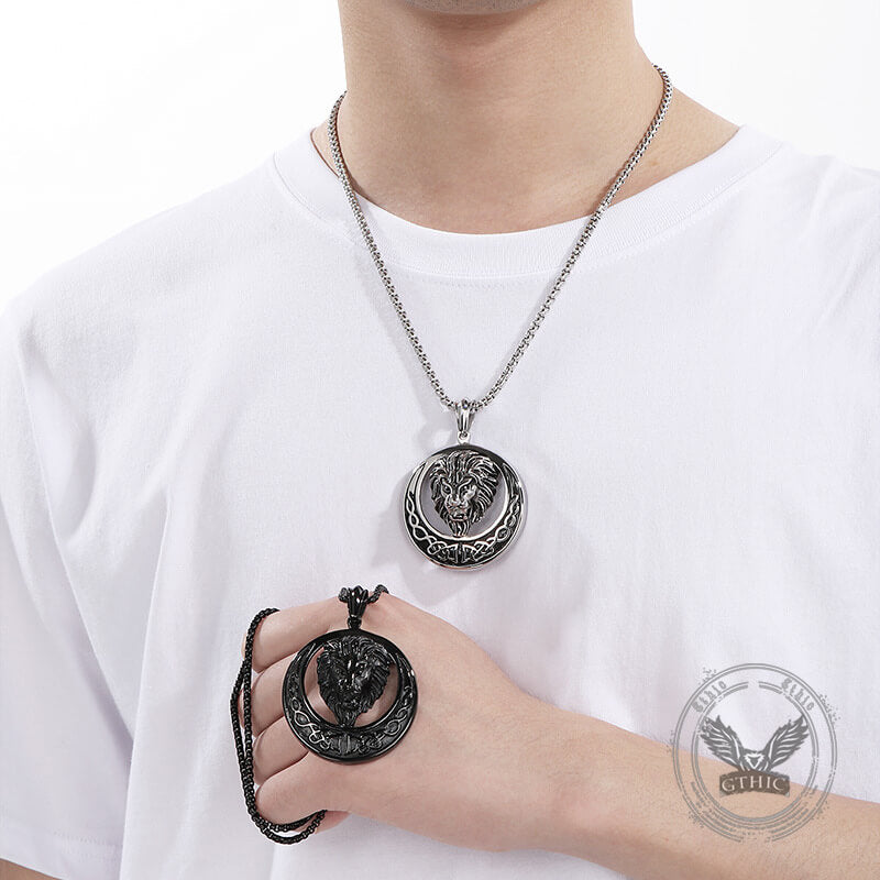 Punk Celtic Gem Hollow Lion Head Stainless Steel Pendant | Gthic.com