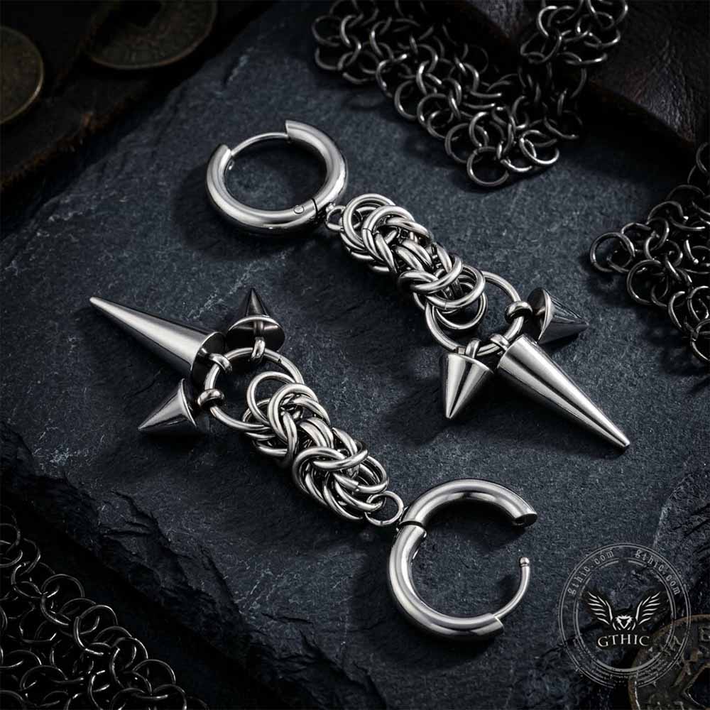 Punk Chain Conical Studs Stainless Steel Earrings | Gthic.com