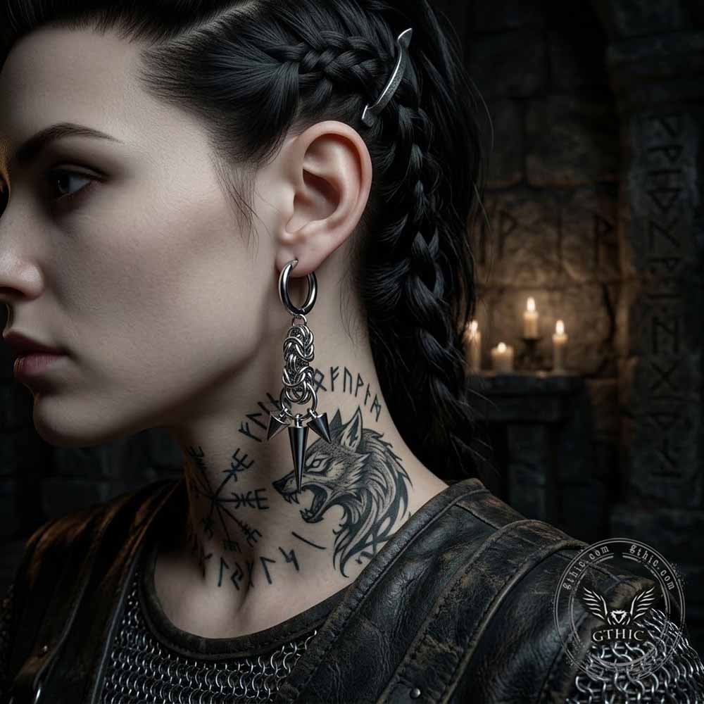 Punk Chain Conical Studs Stainless Steel Earrings | Gthic.com