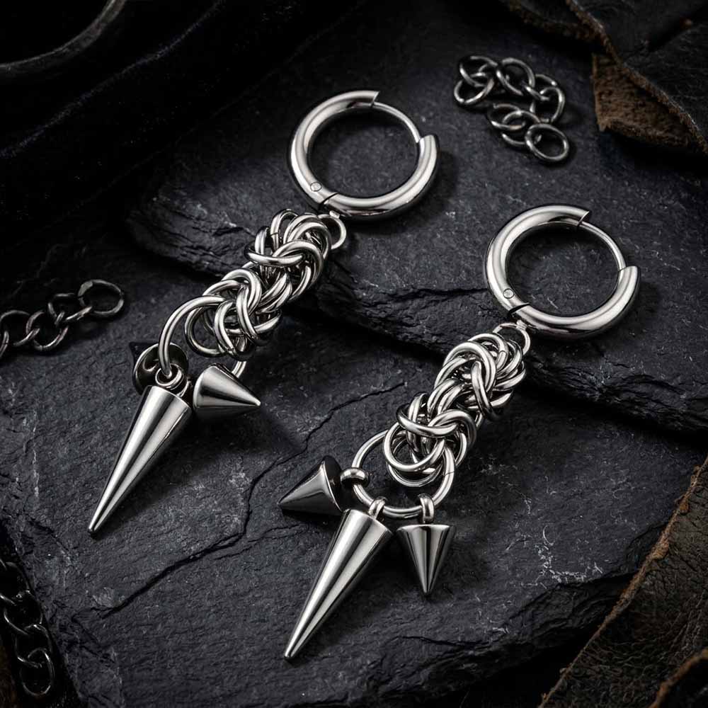 Punk Chain Conical Studs Stainless Steel Earrings