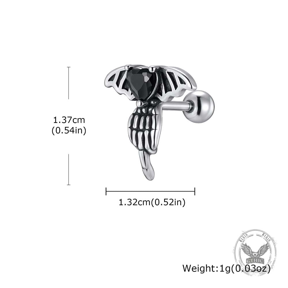 Punk Claw Black Zircon Wing Stainless Steel Screw Earrings