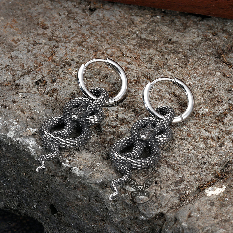 Punk Coiled Snake Stainless Steel Earrings | Gthic.com