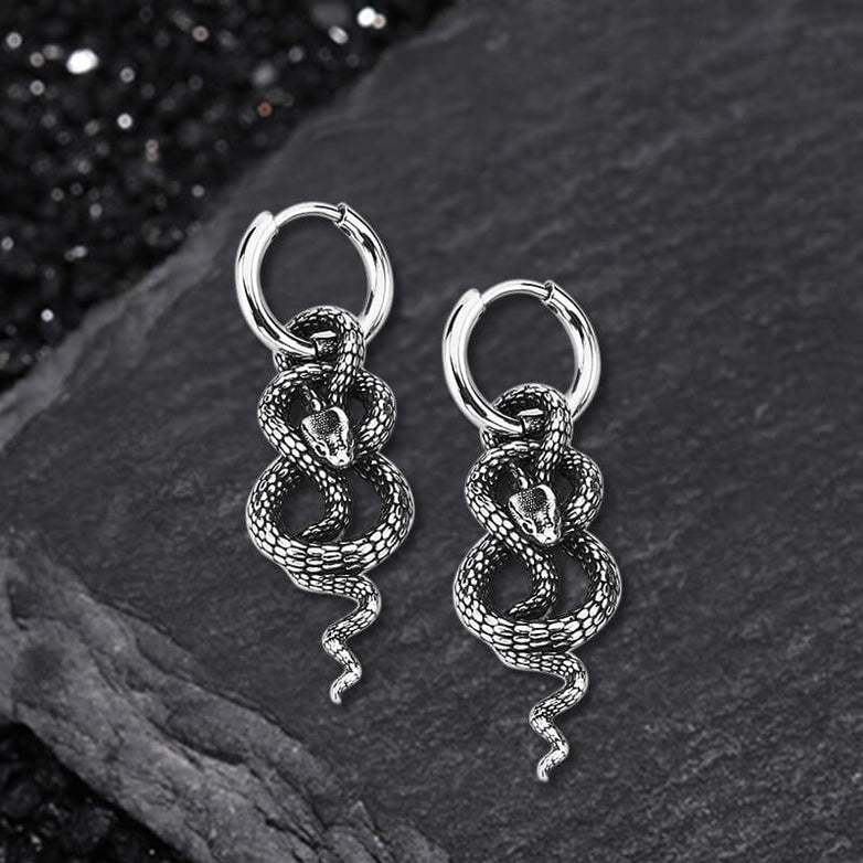 Punk Coiled Snake Stainless Steel Earrings 01 | Gthic.com