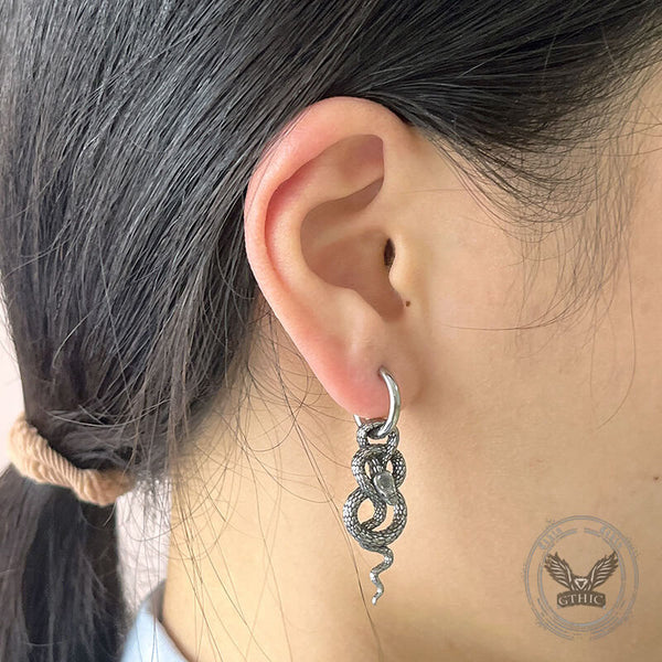 Punk Coiled Snake Stainless Steel Earrings | Gthic.com