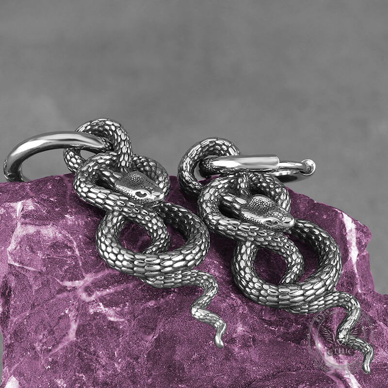 Punk Coiled Snake Stainless Steel Earrings 03 | Gthic.com
