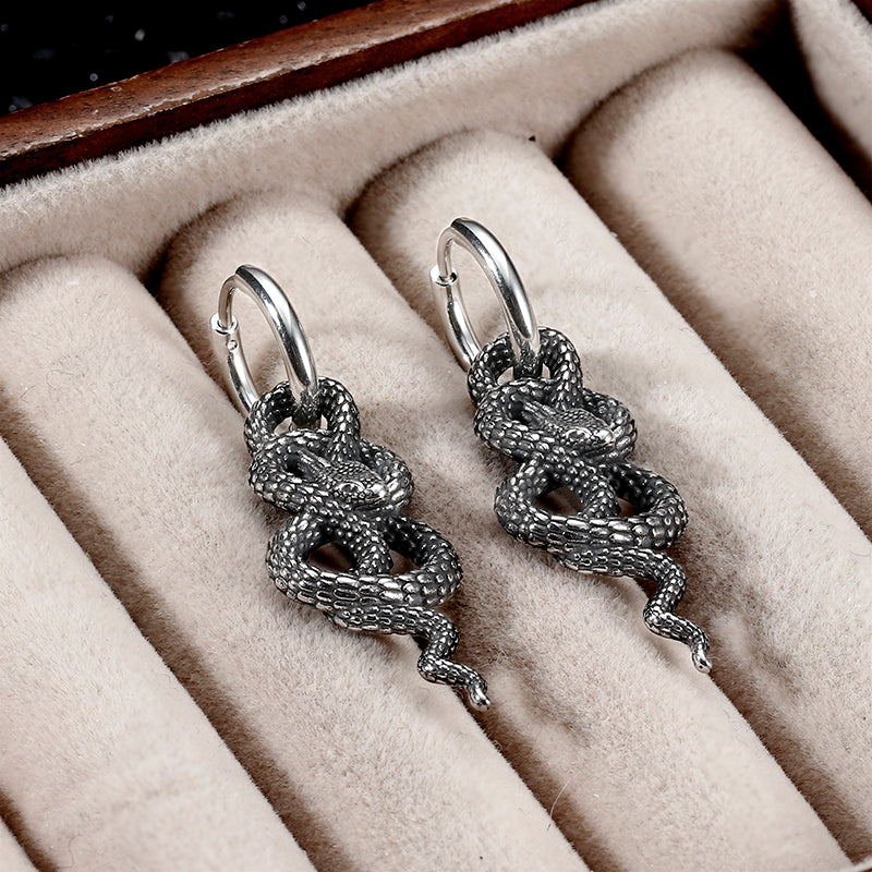 Punk Coiled Snake Stainless Steel Earrings | Gthic.com