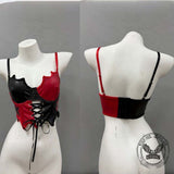 Punk Colorblock Lace-Up PU Leather Corset Top | Gthic.com