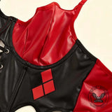 Punk Colorblock Lace-Up PU Leather Corset Top