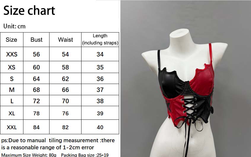 Punk Colorblock Lace-Up PU Leather Corset Top
