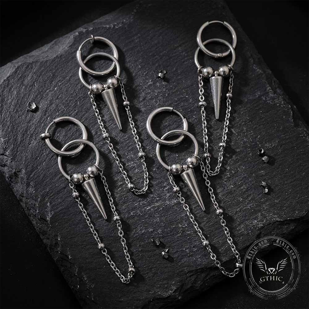 Punk Conical Spikes Tassels Stainless Steel Earrings | Gthic.com
