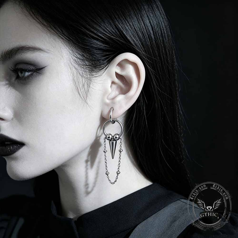 Punk Conical Spikes Tassels Stainless Steel Earrings | Gthic.com