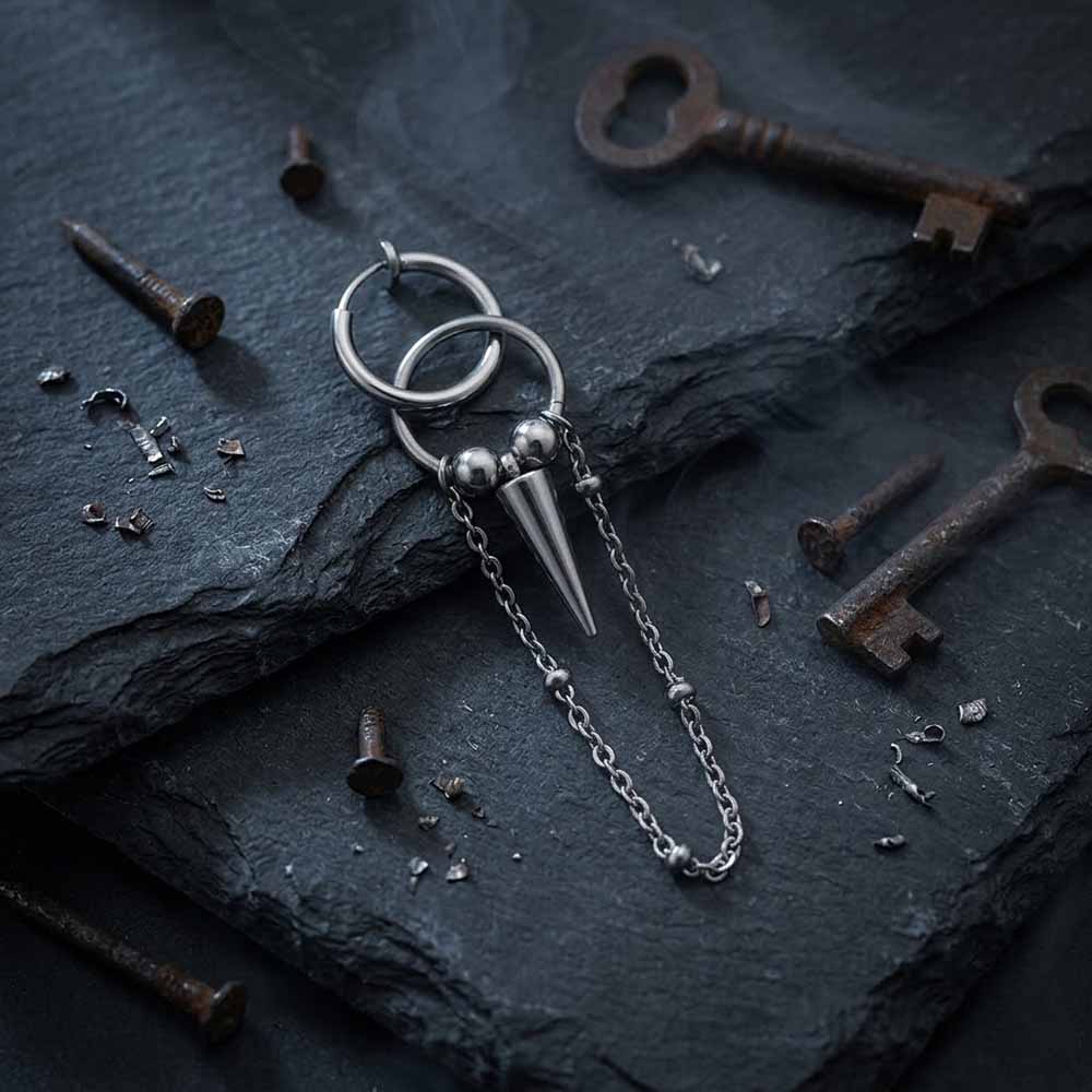 Punk Conical Spikes Tassels Stainless Steel Earrings