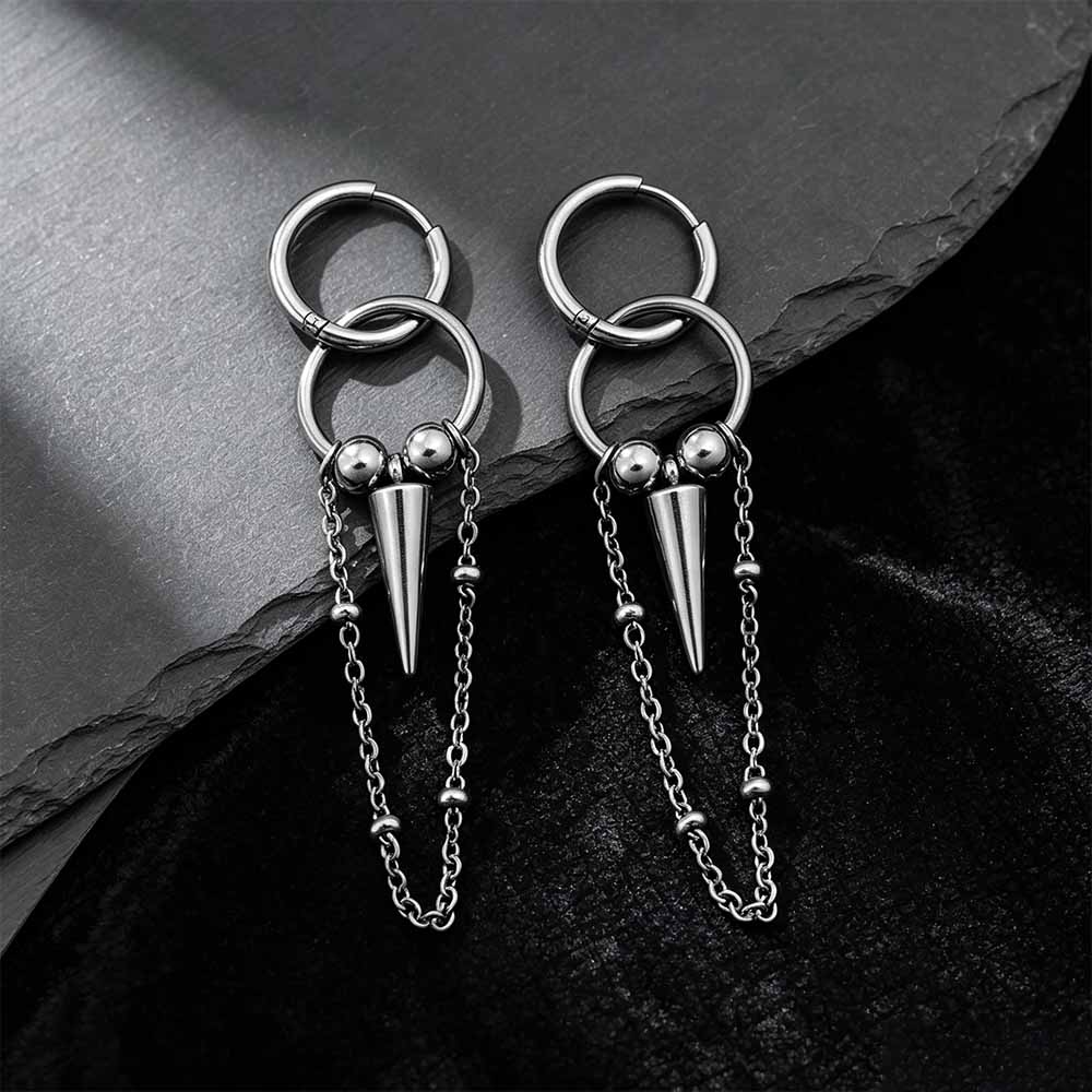 Punk Conical Spikes Tassels Stainless Steel Earrings
