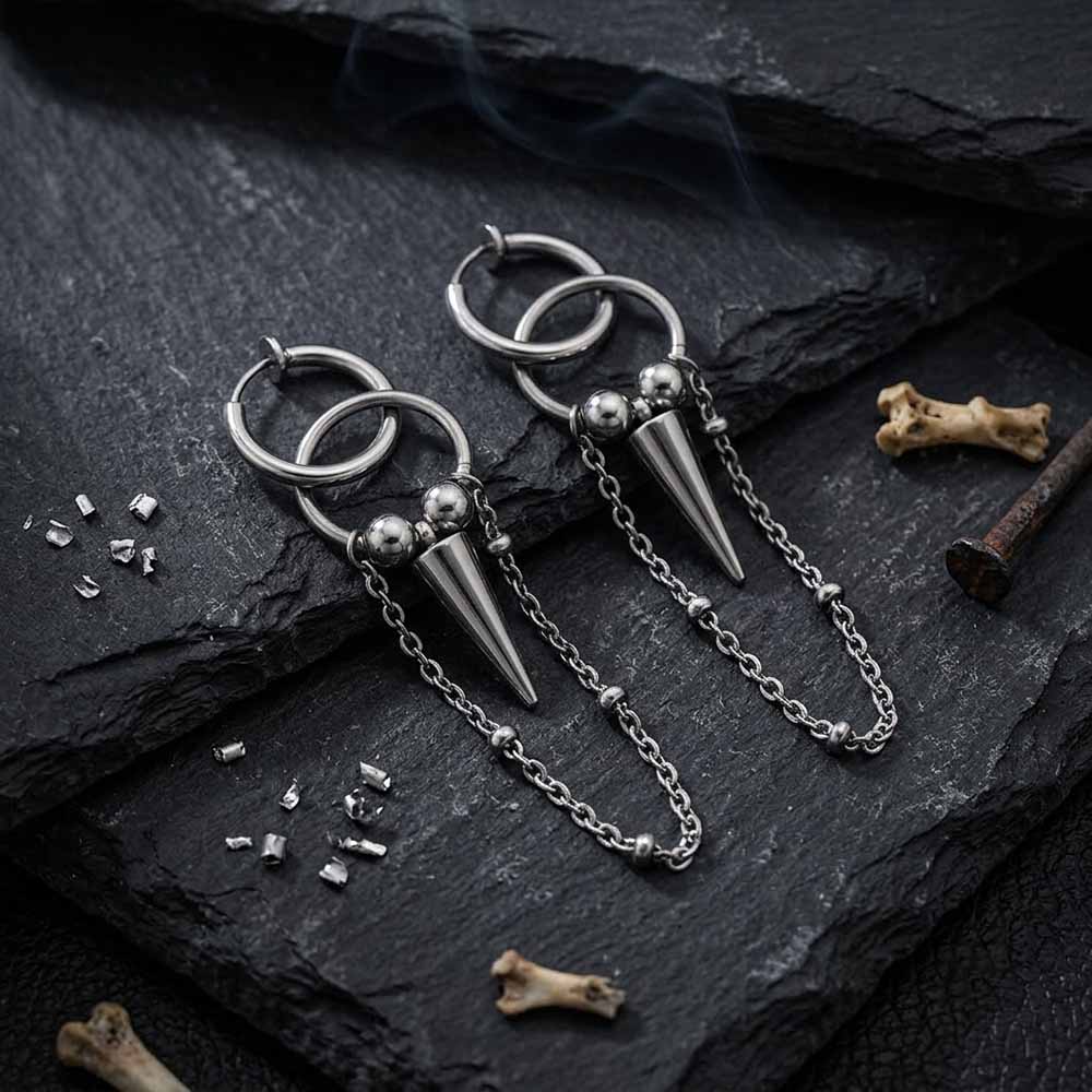 Punk Conical Spikes Tassels Stainless Steel Earrings