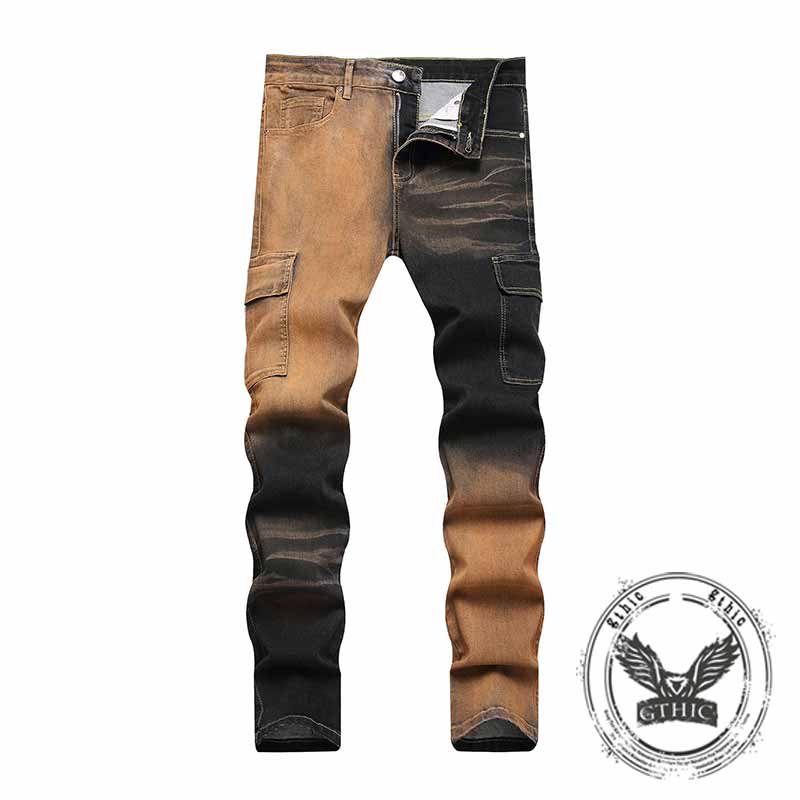 Punk Contrast Slim Fit Stretch Retro Jeans 02 | Gthic.com