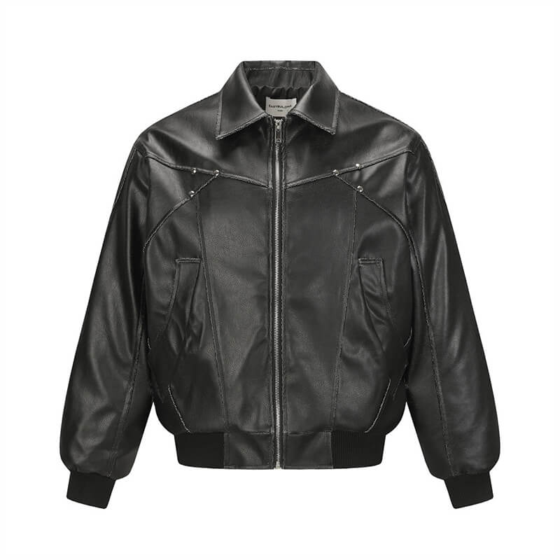 Punk Cracked Distressed Black PU Leather Jacket | Gthic.com