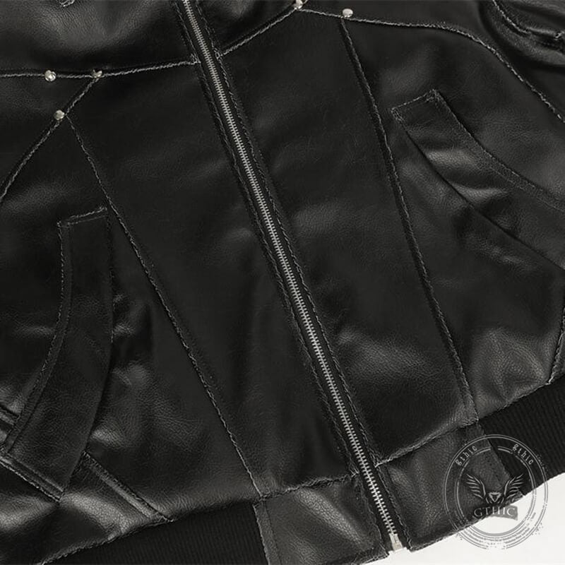 Punk Cracked Distressed Black PU Leather Jacket