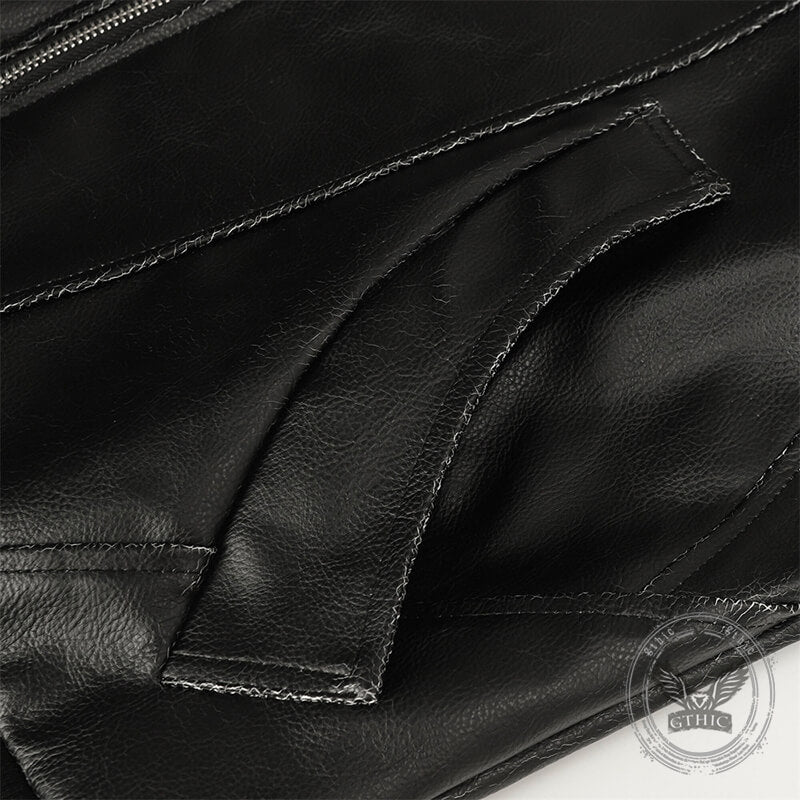 Punk Cracked Distressed Black PU Leather Jacket