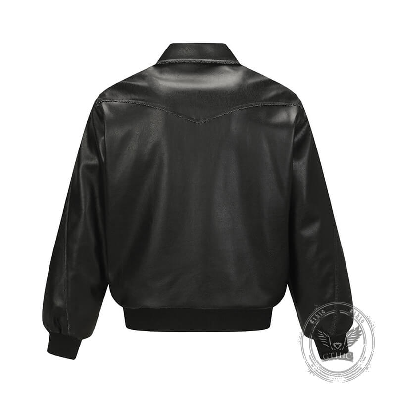 Punk Cracked Distressed Black PU Leather Jacket | Gthic.com