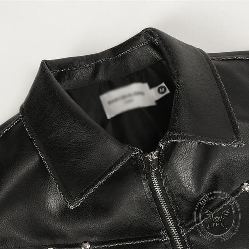 Punk Cracked Distressed Black PU Leather Jacket | Gthic.com