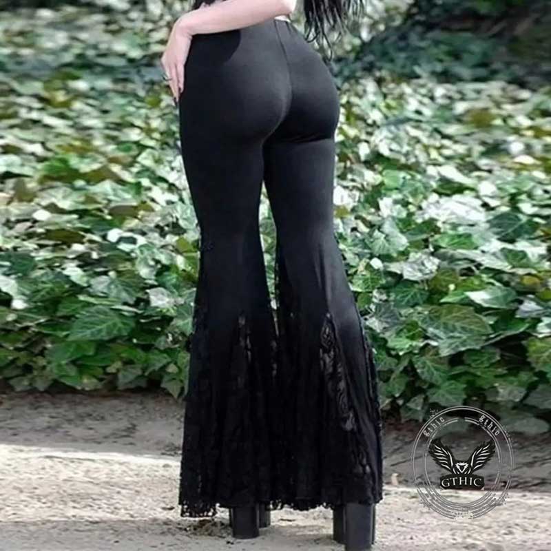 Punk Cross Decoration High-Rise Lace Hollow Flared Pants
