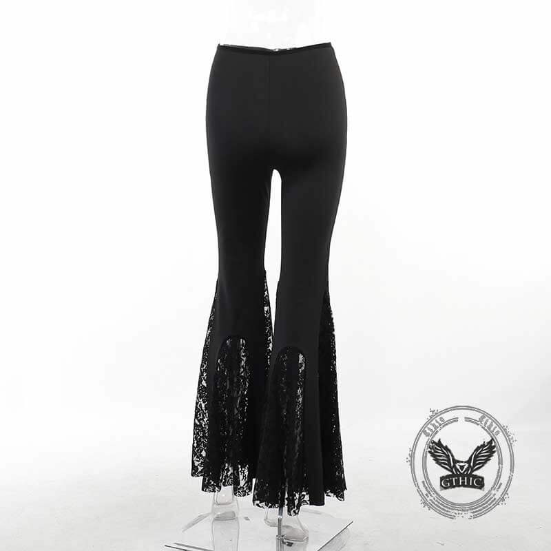 Punk Cross Decoration High-Rise Lace Hollow Flared Pants