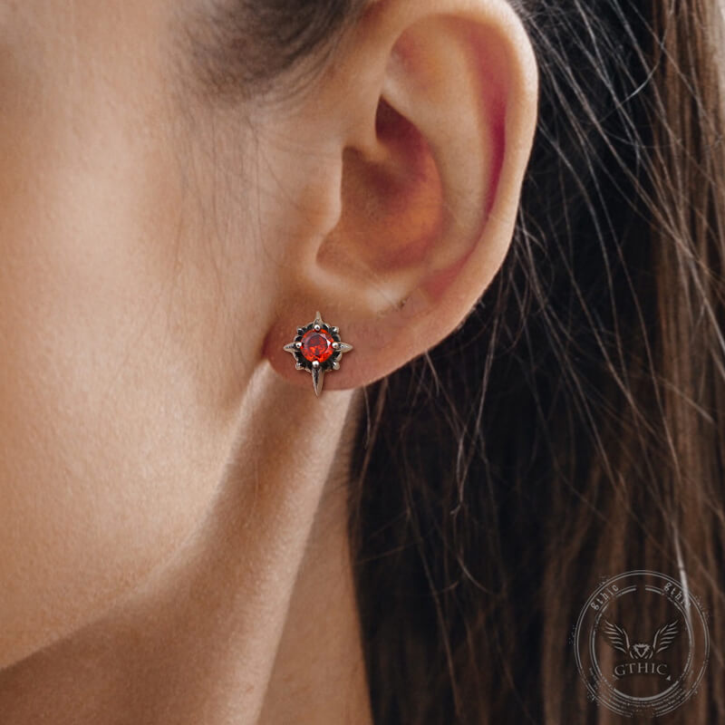 Punk Cross Gemstone Stainless Steel Earrings | Gthic.com