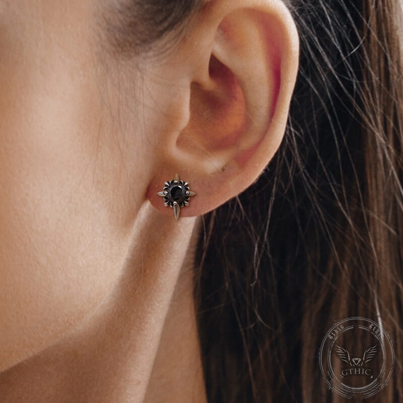 Punk Cross Gemstone Stainless Steel Earrings | Gthic.com