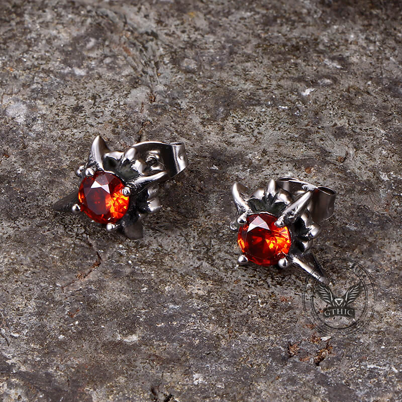 Punk Cross Gemstone Stainless Steel Earrings