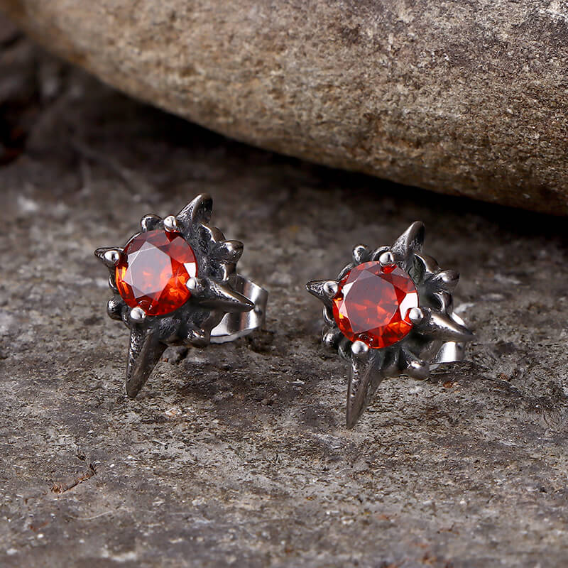 Punk Cross Gemstone Stainless Steel Earrings | Gthic.com