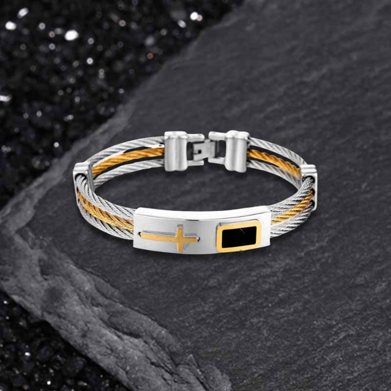 Punk Cross Multilayer Wire Stainless Steel Bracelet | Gthic.com