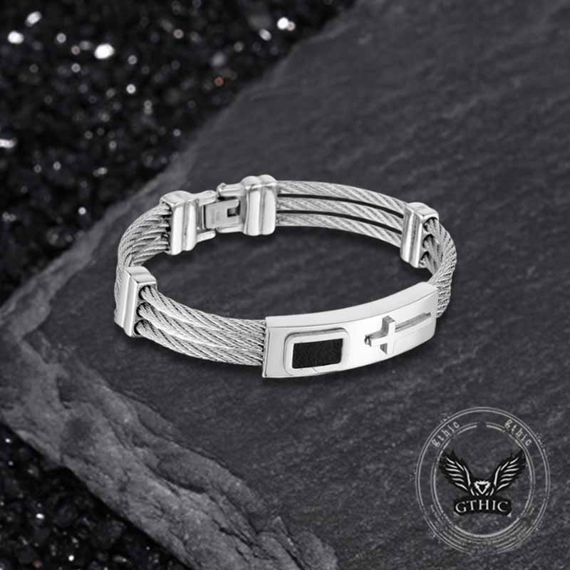 Punk Cross Multilayer Wire Stainless Steel Bracelet