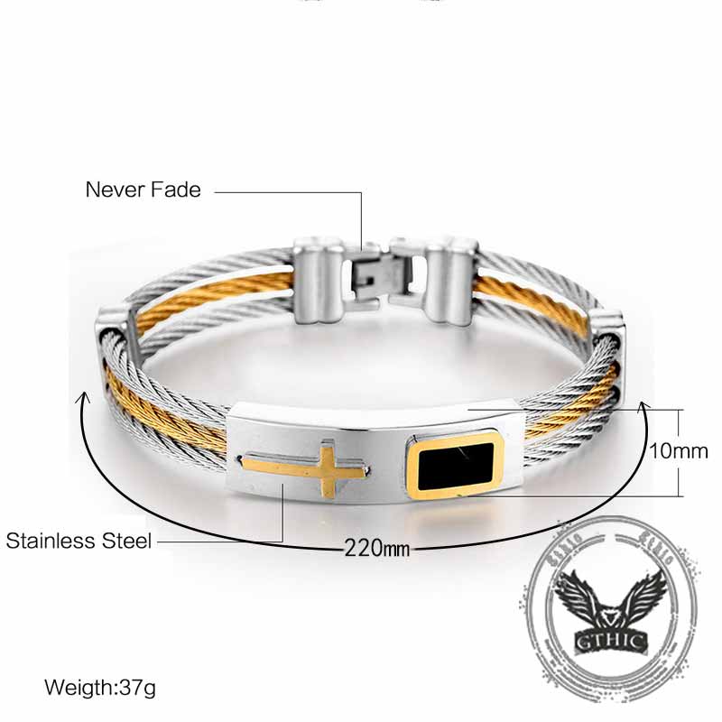 Punk Cross Multilayer Wire Stainless Steel Bracelet