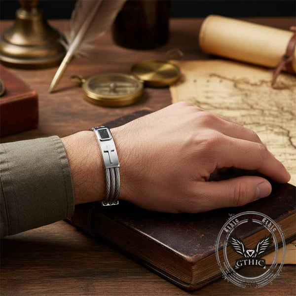 Punk Cross Multilayer Wire Stainless Steel Bracelet | Gthic.com